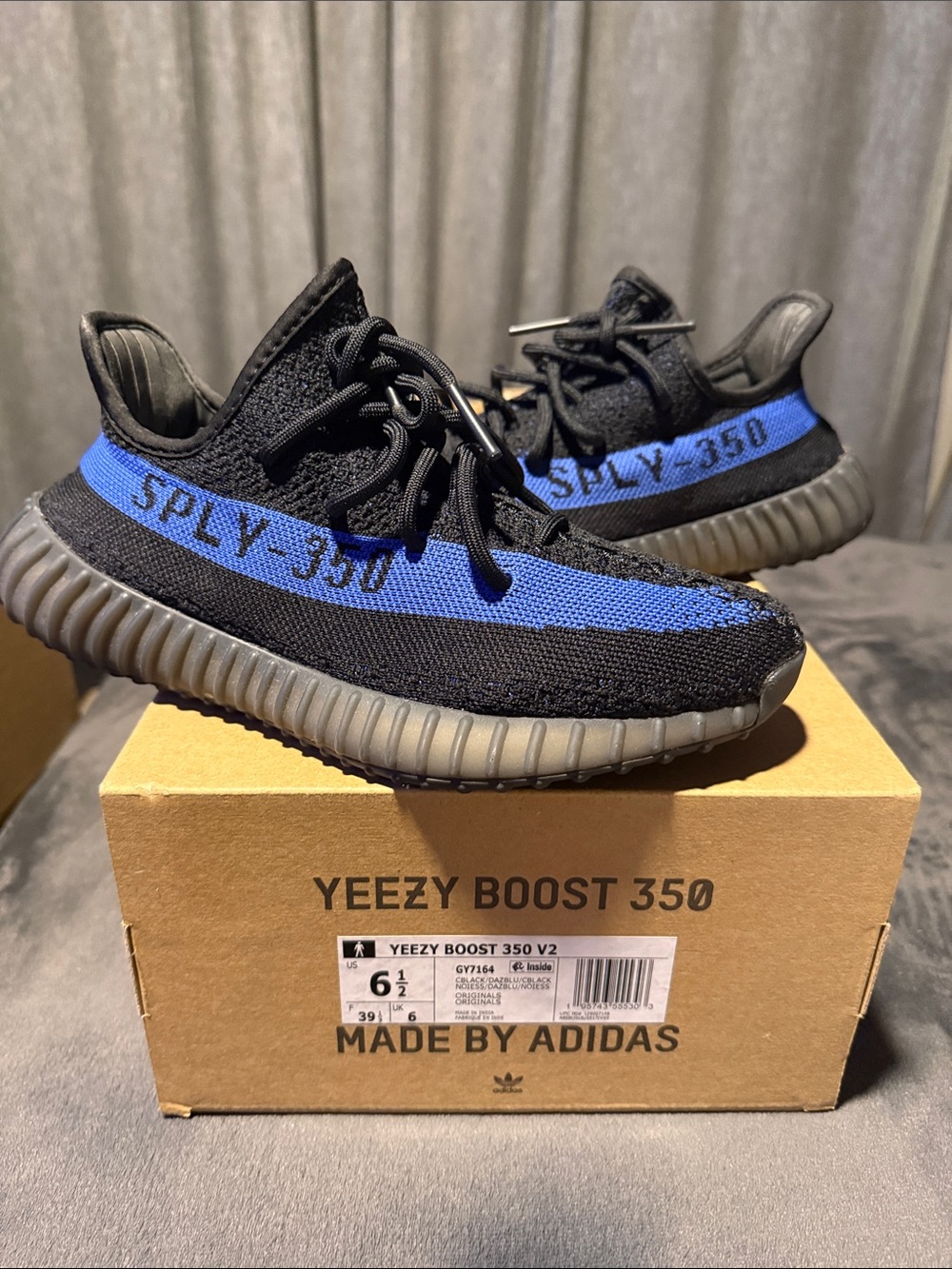 adidas Kids Yeezy Boost 350 V2 Black with Blue Stripe